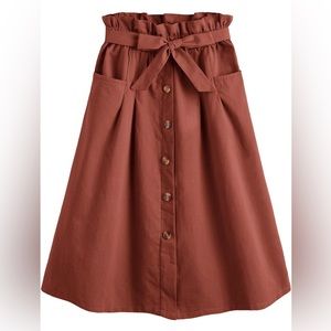 High Waist Pleated A-Line Midi Skirt